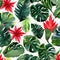 1875 Tropical Watercolor Leaves: A tropical and watercolor-inspired background featuring watercolor leaves in vibrant colors, ad