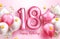 18th birthday balloon vector design. Happy birthday text with 18 number inflatable balloons party elements