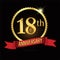 18th golden anniversary logo with shiny ring red ribbon