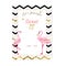 18th years birthday invitation card with glitter elements and two flamingos. Template