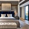 19 A transitional-style bedroom with a tufted headboard, neutral tones, and bold artwork5, Generative AI