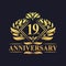 19 years Anniversary Logo, Luxury floral golden 19th anniversary logo