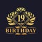 19 years Birthday Logo, Luxury Golden 19th Birthday Celebration