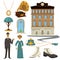 1910s symbols and retro fashion style, clothes and interior design elements