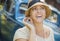 1920s Dressed Girl Near Vintage Car Outdoors Portrait