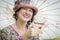 1920s Dressed Girl with Parasol and Glass of Wine Portrait