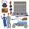 1930s fashion style and architecture, clothes and car, epoch symbols