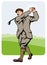 1930s golfer teeing off