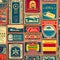 1938 Vintage Retro Icons: A retro and vintage-inspired background featuring vintage icons with retro illustrations, symbols, and