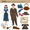 1940 fashion style man and woman personal objects