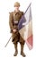 1940 french soldier with a flag isolated on a white background