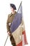 1940 french soldier with a flag isolated on a white background