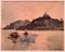1945 George Smirnoff Pencil Watercolour Drawing Portuguese Macao Praia Grande Penha Hill Sunset Vintage Treasure Macau Antique