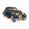 1950s Blue luxury vintage classic car, American car hand drawn in sketch style cartoon clipart.