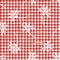 1950s Gingham Seamless Repeat Pattern Background. Red and White Printed with Daisy Motif. Classic Retro Fashion, Picnic