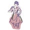 1950s housewife stylish outfit illustration. Hand drawn loose lineart style of retro fifties vintage woman model clip