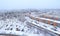 1960`s Swedish residential area after a snowfall in winter.