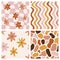 1970 Daisy Flowers Colorful wavy lines Pattern Set