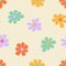 1970 daisy seamless pattern. Hand drawn abstract simple flowers background. Doodle boho hippie aesthetic design