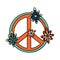 1970 sticker Peace sign with flowers Vector illustration on white background