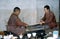 1977. India. Buddhist monks printing a scripture.