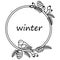 1977 winter, ornament with floral elements in a circular frame with a bird