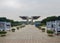 1988 Seoul, South Korea Olympic Park summer games the walkway and Olympic towers within the park.