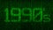 1990`s nineties computer coding title logo with green glowing numbers and a code background