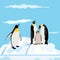 1999 penguins, background in blue colors, penguins on the iceberg