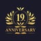 19th Anniversary Design, luxurious golden color 19 years Anniversary logo