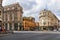 The 19th century corner buildings at cross section Via dei Due Macelli and Via Del Tritone in Rome, Italy