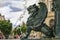 19th century Fountain of the Lions or Fonte dos Leoes with 4 statues on Praca de Gomes Teixeira square in Porto Portugal