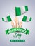 1st October Nigeria Independence Day template. man hand holding with Nigerian flag. vector illustration design