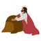 1st sorrowful mystery. Biblical vector illustration of Jesus Praying