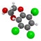 2,4,5-trichlorophenoxyacetic acid (2,4,5-T) herbicide molecule. Ingredient of Agent Orange. Atoms are represented as spheres with