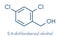 2,4-dichlorobenzyl alcohol antiseptic drug molecule. Used in lozenges to treat sore throat. Skeletal formula.