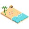 2.5D Sandy beach concept vector illustration. Sandy beach vector with resort concept and coconut tree. Seashore 3D art with