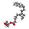 2-Arachidonoylglycerol (2-AG) endocannabinoid neurotransmitter molecule. 3D rendering. Atoms are represented as spheres with