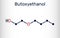 2-Butoxyethanol, butoxyethanol molecule. It is primary alcohol and ether. Used as a solvent and to make paints and