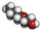 2-Butoxyethanol solvent and surfactant molecule. 3D rendering. Atoms are represented as spheres with conventional color coding: