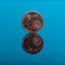 2 cents, Euro money coin on blue with reflection