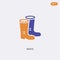 2 color boots concept vector icon. isolated two color boots vector sign symbol designed with blue and orange colors can be use for