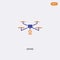 2 color drone concept vector icon. isolated two color drone vector sign symbol designed with blue and orange colors can be use for