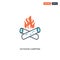 2 color Outdoor campfire concept line vector icon. isolated two colored Outdoor campfire outline icon with blue and red colors can