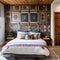 2 A cozy, bohemian-inspired bedroom with a mix of patterned and solid bedding, a mix of antique and modern furniture, and a wove