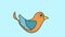 2-dimensional animated video of the character of a bird flying on a blue background