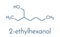 2-ethylhexanol 2-EH molecule. Used as solvent, fragrance component and chemical precursor. Skeletal formula.