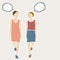 2 Female Women in Summer Dress Walking and Speaking. Concept of Conversation, Talk With Isolated Speech Bubble. Add Text