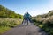 2 girls skate on a cycle path along the A44 motorway in the South Holland village of Sassenheim in the Netherlands