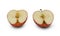 2 halved apples isolated on a white background with clipping path